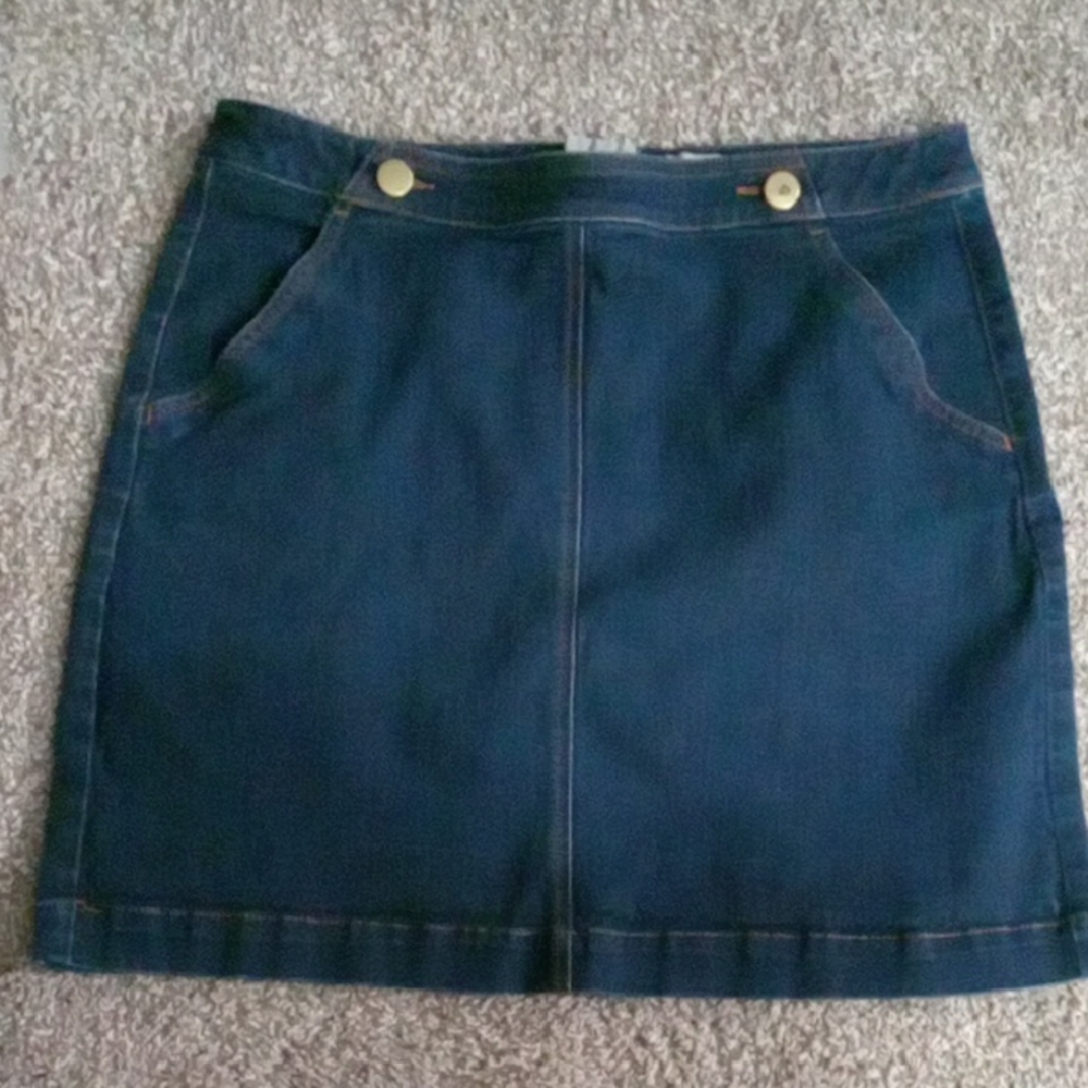 LOFT Navy Denim Mini Skirt with Front Pockets
